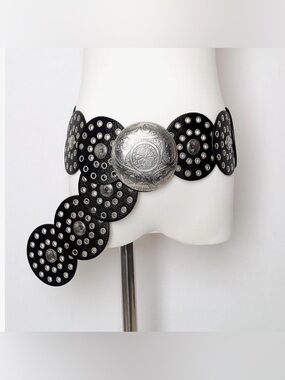 New Black Western Concho Leather Waist Belt